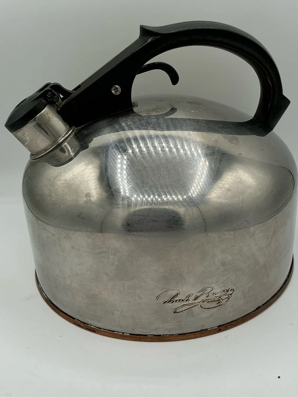Vintage Revere Ware Whistling Tea Kettle Copper Bottom Stainless Steel 8 cup USA